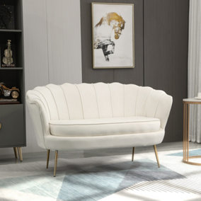 HOMCOM Modern 2 Seater Sofa with Petal Backrest and Steel Legs Cream White