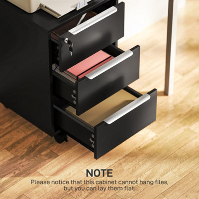 HOMCOM Modern 3-Drawer Locking File Cabinet Mobile Filing Cabinet Black