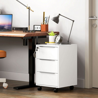 HOMCOM Modern 3-Drawer Locking File Cabinet Mobile Filing Cabinet White