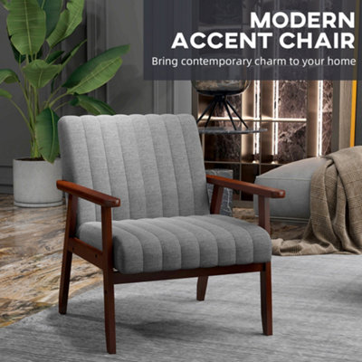HOMCOM Modern Accent Chair Upholstered Armchair for Bedroom Living Room Grey