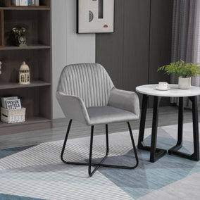 HOMCOM Modern Accent Chair Velvet-Feel Upholstered Lounge Armchair Grey