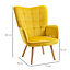 HOMCOM Modern Accent Chair Velvet-Touch Tufted Wingback Armchair Upholstered Leisure Lounge Sofa Club Chair with Wood Legs, Yellow