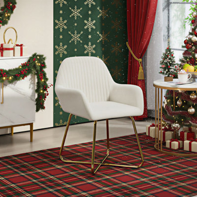 HOMCOM Modern Accent Chair Velvet-Touch Upholstered Armchair Cream