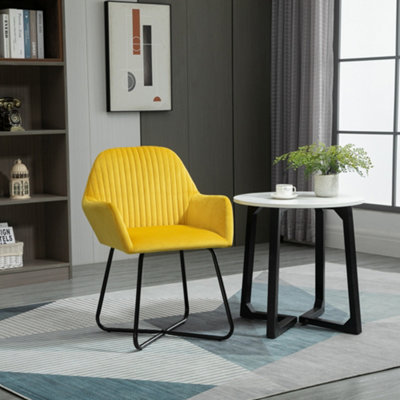 HOMCOM Modern Accent Chair Velvet-Touch Upholstered Lounge Armchair Yellow
