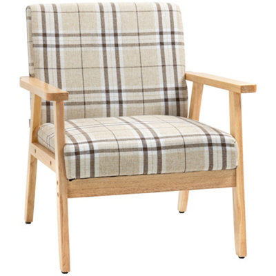 HOMCOM Modern Accent Chairs Upholstered Linen-Feel Living Room Chair Beige