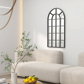 HOMCOM Modern Arch Window Wall Mirror for Living Room Bedroom, 110x62cm, Black