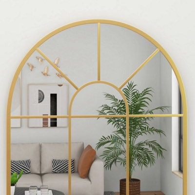 HOMCOM Modern Arched Window Wall Mirror for Bedroom, 91x60cm, Gold Tone