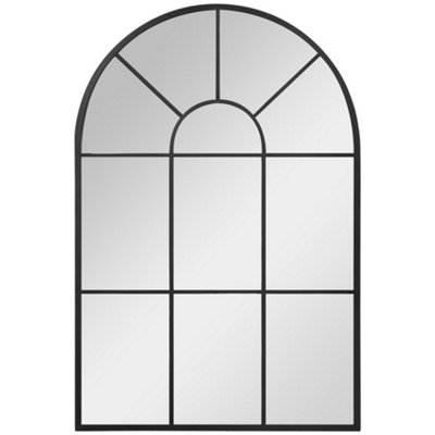 HOMCOM Modern Arched Window Wall Mirror for Living Room Bedroom, 91x60cm, Black