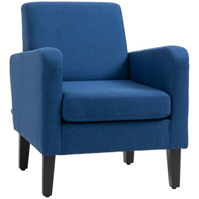 HOMCOM Modern Armchair Accent Chair with Rubber Wood Legs for Bedroom Blue