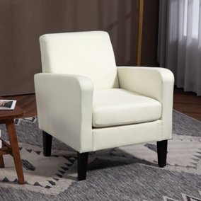 HOMCOM Modern Armchair Accent Chair with Rubber Wood Legs for Bedroom Cream White