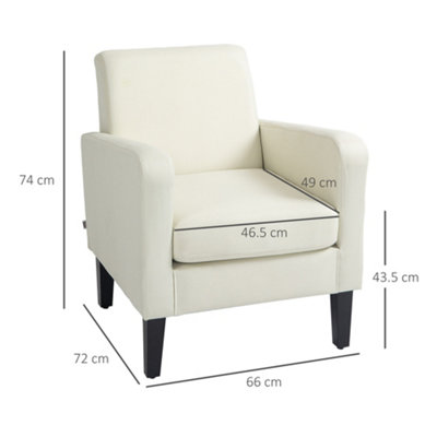 HOMCOM Modern Armchair Accent Chair with Rubber Wood Legs for Bedroom Cream White