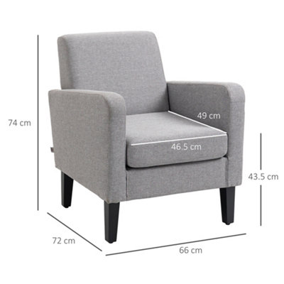 HOMCOM Modern Armchair Accent Chair with Rubber Wood Legs for Bedroom Light Grey