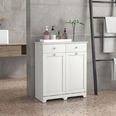 HOMCOM Modern Bathroom Cabinet with Laundry Baskets and 2 Drawers White