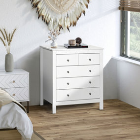 HOMCOM Modern Bedroom Home 5 Chest Of Drawers Organiser White