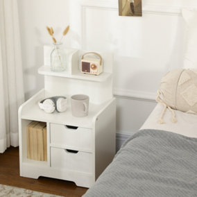 HOMCOM Modern Bedside Table w/2 Drawer and Storage Shelves Chest for Bedroom