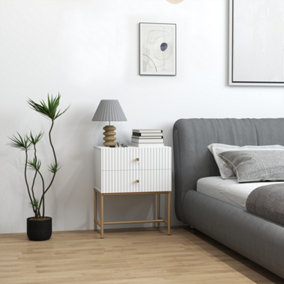 HOMCOM Modern Bedside Table with 2 Drawers for Bedroom, White