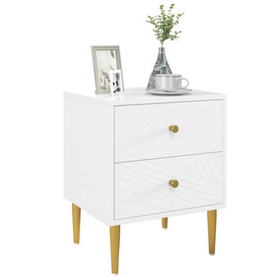 HOMCOM Modern Bedside Table with Drawer, Side Table with Metal Legs, White