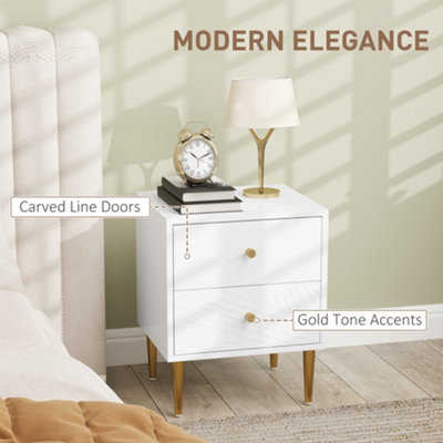 HOMCOM Modern Bedside Table with Drawer, Side Table with Metal Legs, White