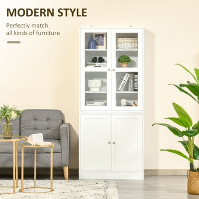 HOMCOM Modern Bookcase Display Storage Cabinet w/ Doors Adjustable Shelves