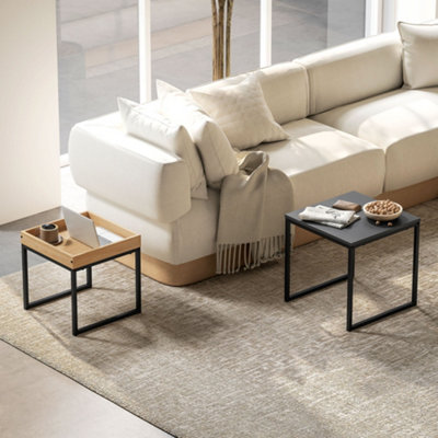 HOMCOM Modern Coffee Table Set Square Nest of Tables for Small Space Black