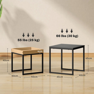 HOMCOM Modern Coffee Table Set Square Nest of Tables for Small Space Black