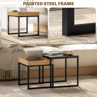 HOMCOM Modern Coffee Table Set Square Nest of Tables for Small Space Black