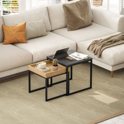 HOMCOM Modern Coffee Table Set Square Nest of Tables for Small Space Black