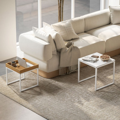 HOMCOM Modern Coffee Table Set Square Nest of Tables for Small Space White