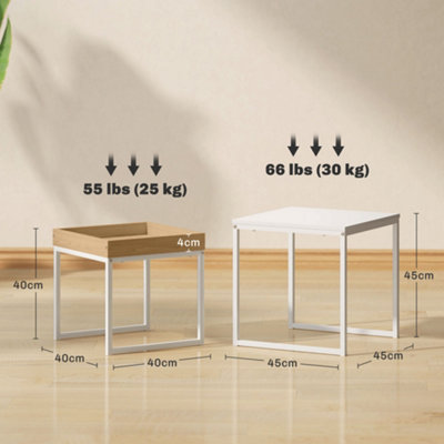 HOMCOM Modern Coffee Table Set Square Nest of Tables for Small Space White