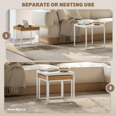 HOMCOM Modern Coffee Table Set Square Nest of Tables for Small Space White