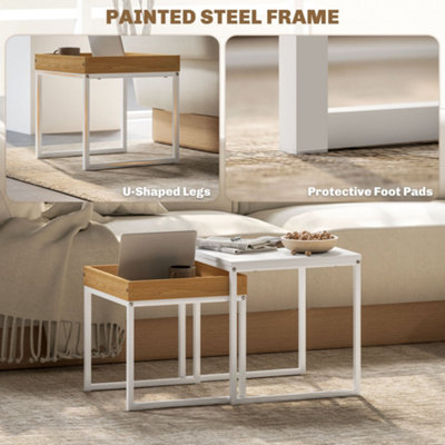 HOMCOM Modern Coffee Table Set Square Nest of Tables for Small Space White