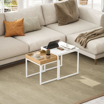 HOMCOM Modern Coffee Table Set Square Nest of Tables for Small Space White