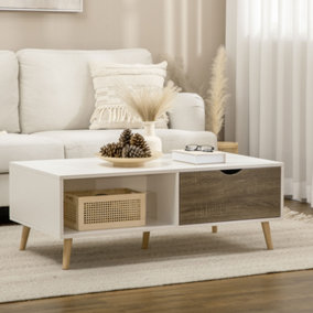 HOMCOM Modern Coffee Tables for Living Room w/ Storage Shelves, White