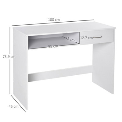 HOMCOM Modern Computer Work Desk Table Study Shelf Drawer Writing Station White
