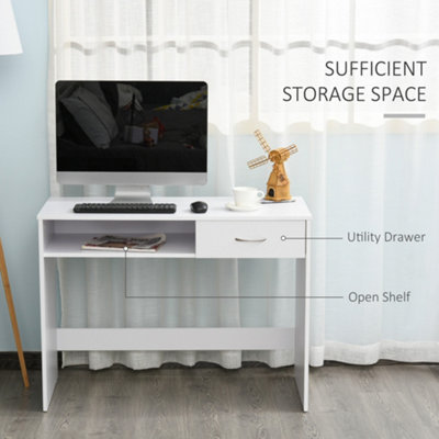 HOMCOM Modern Computer Work Desk Table Study Shelf Drawer Writing Station White
