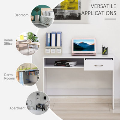 HOMCOM Modern Computer Work Desk Table Study Shelf Drawer Writing Station White