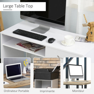 HOMCOM Modern Computer Work Desk Table Study Shelf Drawer Writing Station White