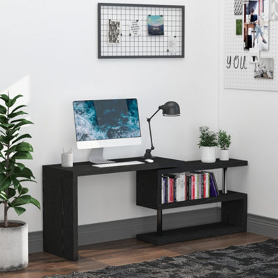 Homcom modern l shaped rotating computer desk with bookshelves hotsell