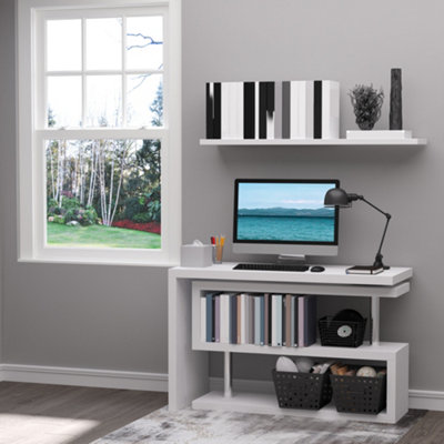 Homcom modern l shaped deals rotating computer desk with shelves