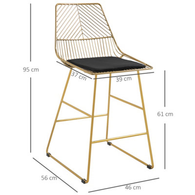 HOMCOM Modern Counter Height Bar Stools Set of 2 pcs Wire Metal Barstools