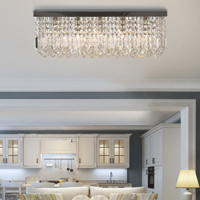 HOMCOM Modern Crystal Ceiling Light Square Crystal Chandelier, E14 Base, Silver, 80 x 25 x 23cm