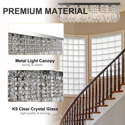 HOMCOM Modern Crystal Ceiling Light Square Crystal Chandelier, E14 Base, Silver, 80 x 25 x 23cm