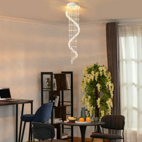 HOMCOM Modern Crystal Chandelier Ceiling Light Pendant Lamp Chrome Finish Glass Droplets New, Dia.30 x 120cm
