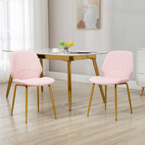 HOMCOM Modern Dining Chairs Set of 2 with Padded Seat and Steel Legs, Pink