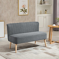 HOMCOM Modern Double Seat Sofa Loveseat Couch 2 Seater Compact Sofa Padded Linen Wood Leg Grey