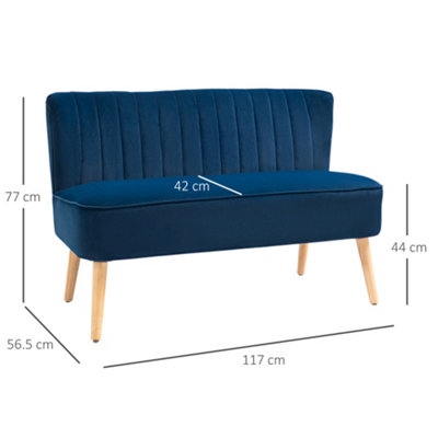 HOMCOM Modern Double Seat Sofa w/ Wood Frame Foam Padding High Back Soft Comfortable Compact Couch Blue