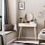 HOMCOM Modern Dressing Table w/ 2 Drawers Round Mirror for Bedroom White