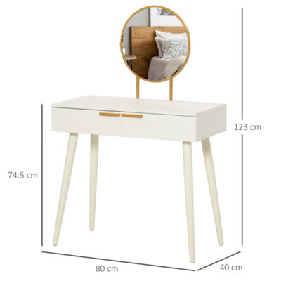 HOMCOM Modern Dressing Table w/ 2 Drawers Round Mirror for Bedroom White
