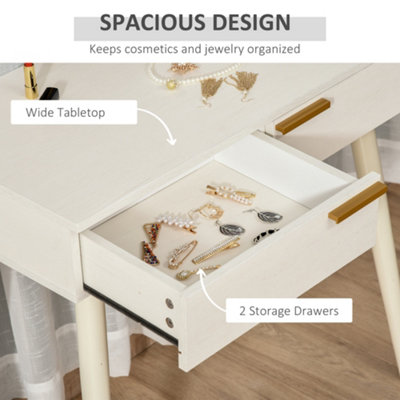 HOMCOM Modern Dressing Table w/ 2 Drawers Round Mirror for Bedroom White