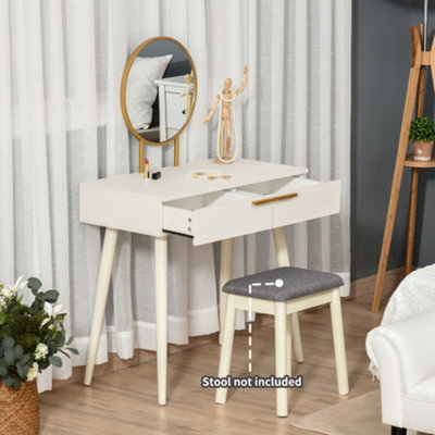 HOMCOM Modern Dressing Table w/ 2 Drawers Round Mirror for Bedroom White